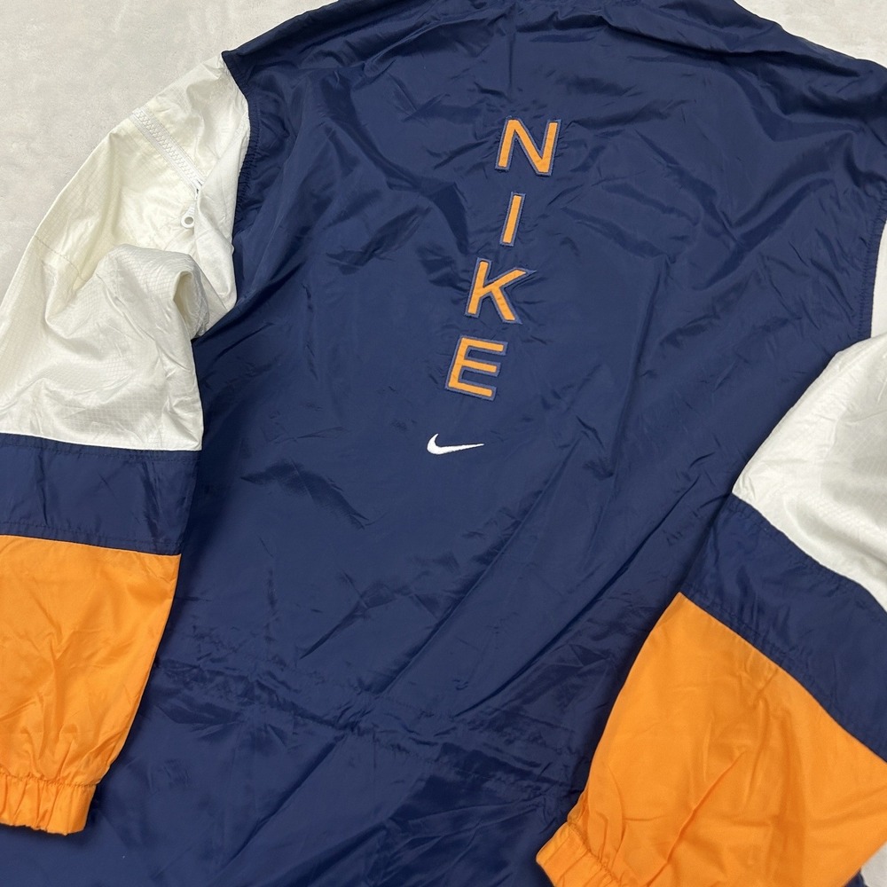 Nike Windbreaker Pullover womans M Navy Orange White Half Zip Colorblock Jacket